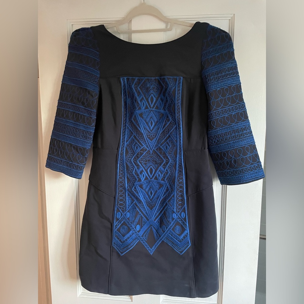 Tibi Navy and Blue Long Sleeve Dress - festive and fun for holidays